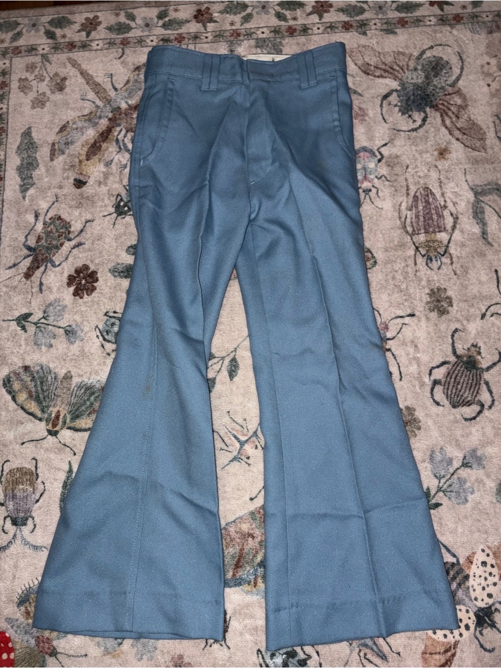 Vintage 1970s Kids Farah Slate Blue Double Knit Flare Pants